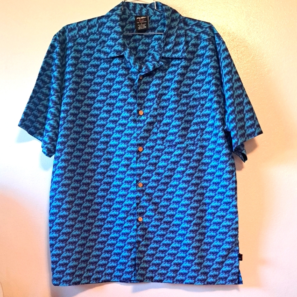 The Collection Fubu Button Front Shirt Blue Design Short Sleeve